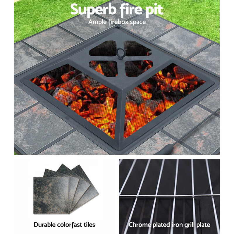 Fire Pit BBQ Grill Smoker Table Outdoor Garden Ice Pits Wood Firepit