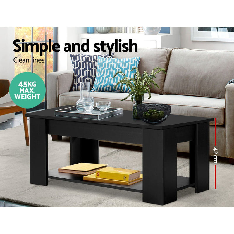 Artiss Lift Up Top Coffee Table Storage Shelf Black