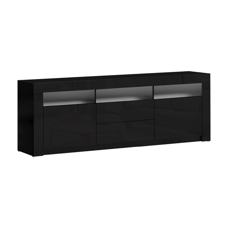 Artiss TV Cabinet Entertainment Unit Stand RGB LED High Gloss Furniture Storage Drawers Shelf 200cm Black