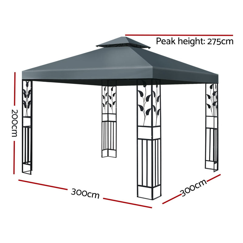 Instahut Gazebo 3x3m Party Marquee Outdoor Wedding Event Tent Iron Art Canopy Grey