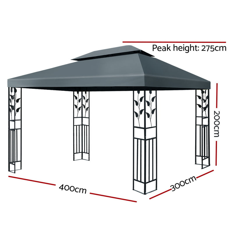 Instahut Gazebo 4x3m Party Marquee Outdoor Wedding Event Tent Iron Art Canopy Grey