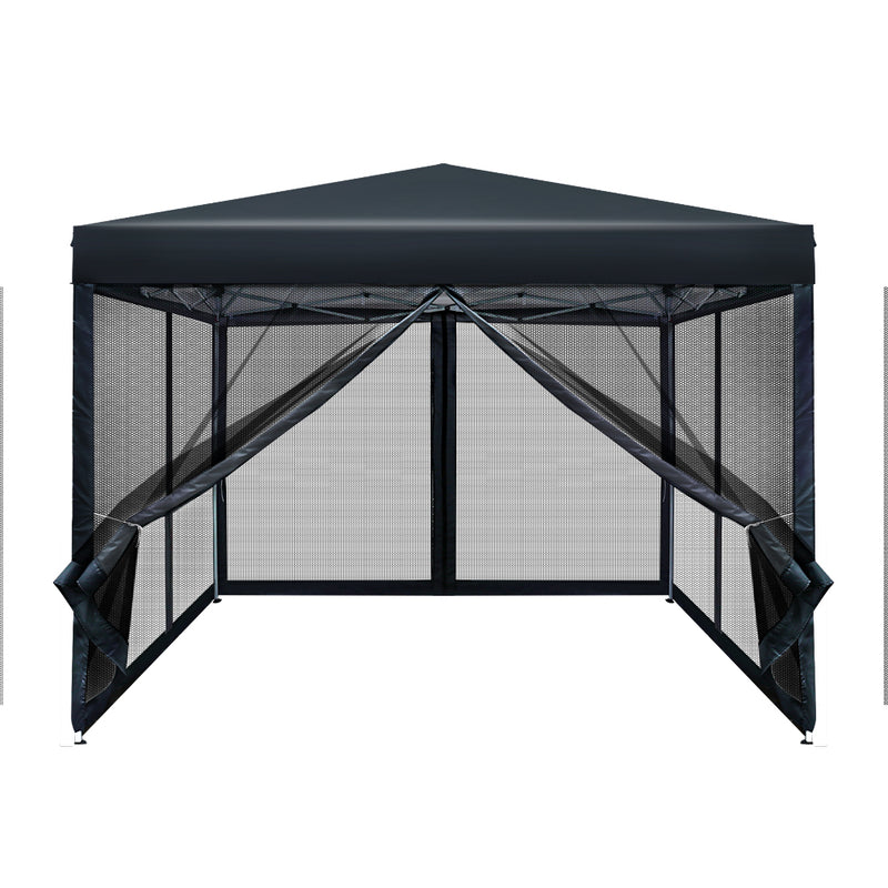 Instahut Gazebo Pop Up Marquee 3x3m Wedding Mesh Side Wall Outdoor Gazebos Black