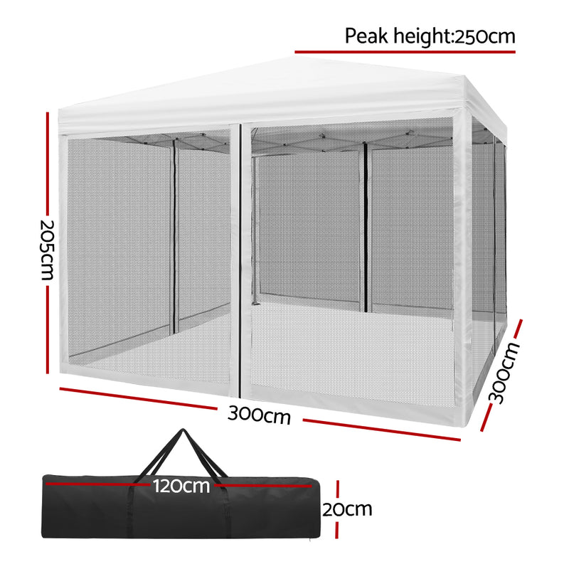 Instahut Gazebo Pop Up Marquee 3x3m Wedding Mesh Side Wall Outdoor Gazebos White