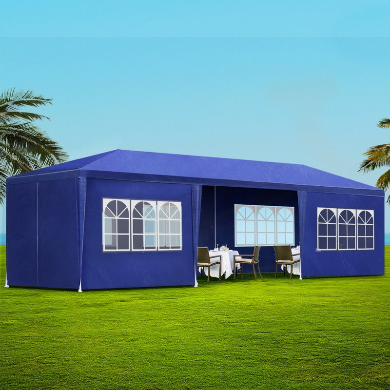 Instahut Gazebo 3x9m Outdoor Marquee side Wall Gazebos Tent Canopy Camping Blue 8 Panel