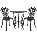 Gardeon 3PC Outdoor Setting Bistro Set Chairs Table Cast Aluminum Rose Black
