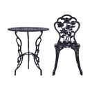 Gardeon 3PC Outdoor Setting Bistro Set Chairs Table Cast Aluminum Rose Black