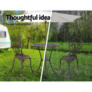 Gardeon 3PC Outdoor Setting Bistro Set Chairs Table Cast Aluminum Patio Furniture Tulip Bronze