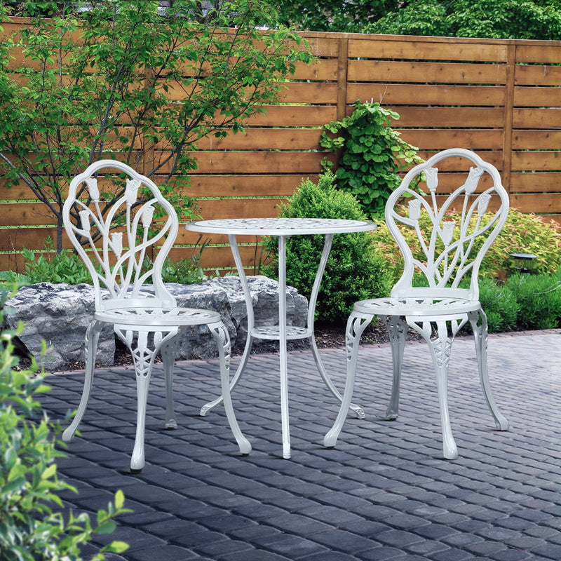 Gardeon 3PC Outdoor Setting Cast Aluminium Bistro Table Chair Patio White