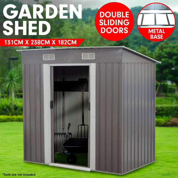 4ft x 8ft Garden Shed with Base Flat Roof Outdoor Storage - Grey
