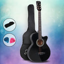 Alpha 38 Inch Acoustic Guitar Wooden Body Steel String Full Size Cutaway Black