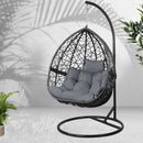 Gardeon Outdoor Egg Swing Chair Wicker Rattan Furniture Pod Stand Cushion Grey