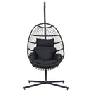 Gardeon Outdoor Egg Swing Chair Hanging Chair Wicker Rope Pod Stand Foldable Grey