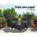 Gardeon 3PC Outdoor Bistro Set Patio Furniture Wicker Setting Chairs Table Cushion Black
