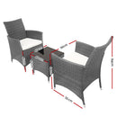 Gardeon 3pc Rattan Bistro Wicker Outdoor Furniture Set Grey