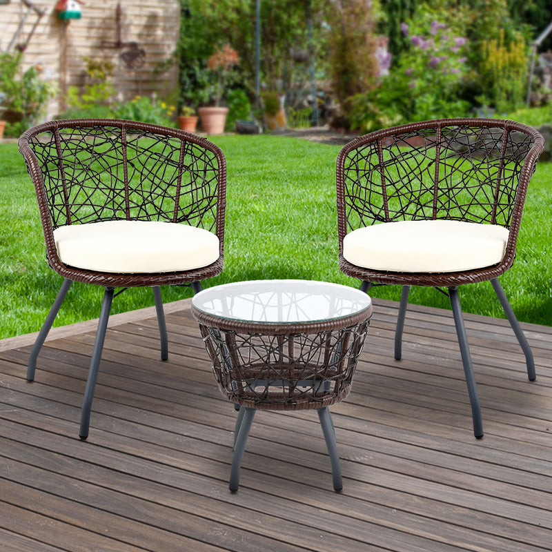 Gardeon Outdoor Patio Chair and Table - Brown