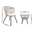 Gardeon 3PC Bistro Set Outdoor Furniture Rattan Table Chairs Patio Garden Cushion Grey