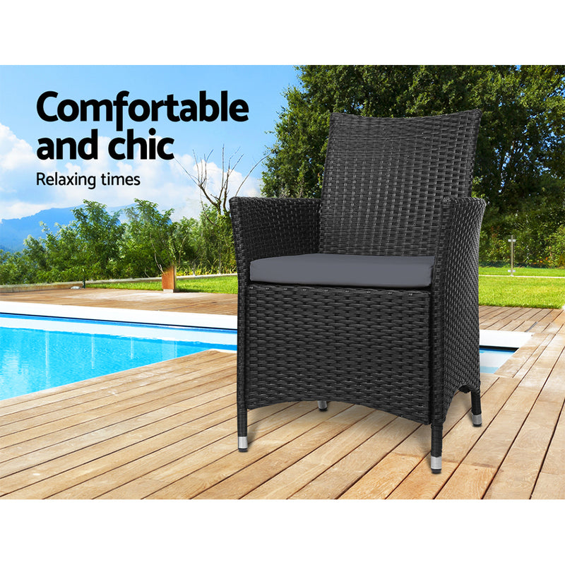 Set of 2 Outdoor Bistro Set Chairs Patio Furniture Dining Wicker Garden Cushion Gardeon