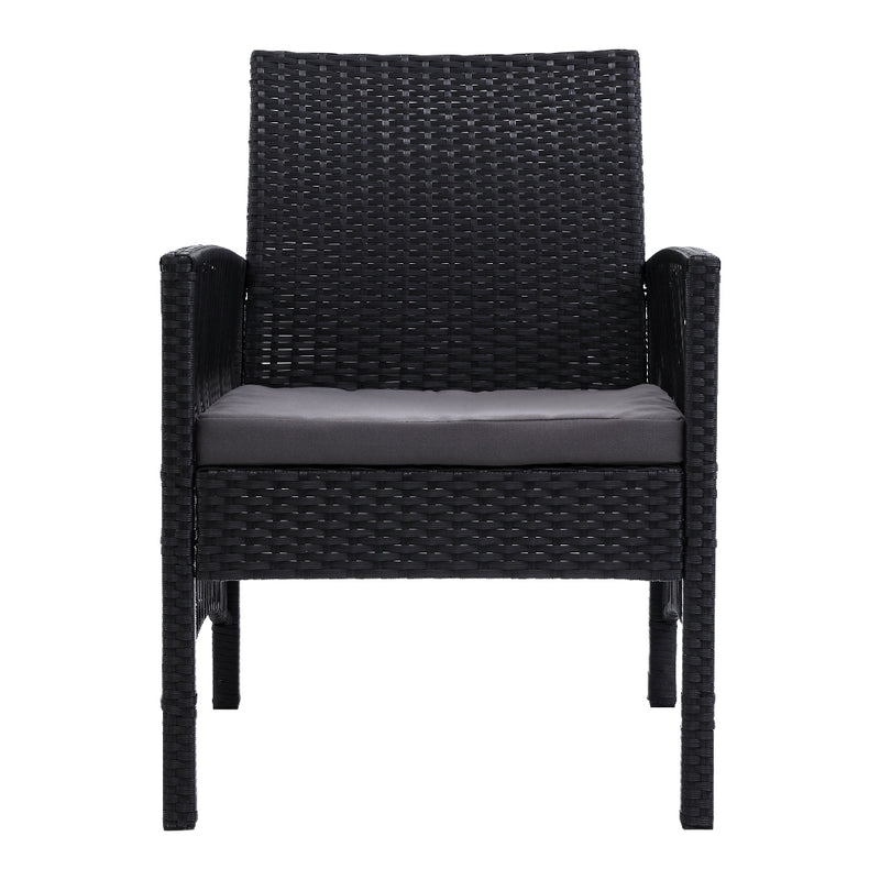 Outdoor Furniture Set of 2 Dining Chairs Wicker Garden Patio Cushion Black Gardeon