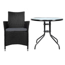 Gardeon 3PC Bistro Set Outdoor Furniture Rattan Table Chairs Cushion Patio Garden Idris