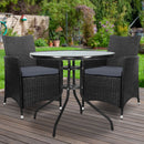 Gardeon 3PC Bistro Set Outdoor Furniture Rattan Table Chairs Cushion Patio Garden Idris