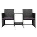 Gardeon Outdoor Setting Wicker Loveseat Bistro Set Patio Garden Furniture Black