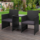 Gardeon Outdoor Setting Wicker Loveseat Bistro Set Patio Garden Furniture Black