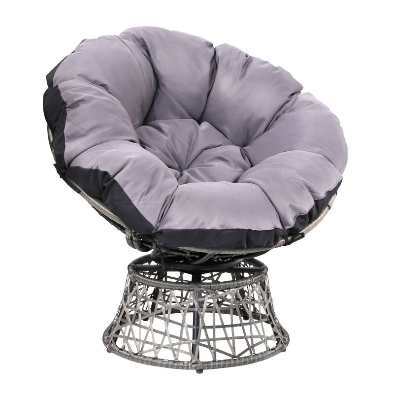 Gardeon Outdoor Papasan Chairs Lounge Setting Patio Furniture Wicker Grey