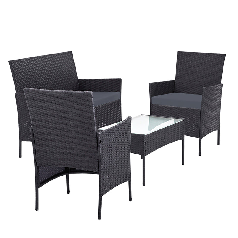 Gardeon 4 Seater Outdoor Sofa Set Wicker Setting Table Chair Furniture Dark Grey