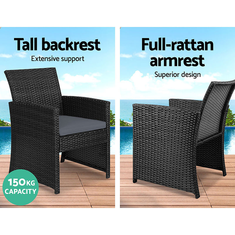 Gardeon 4 PCS Outdoor Sofa Set Rattan Chair Table Setting Garden Furniture Black