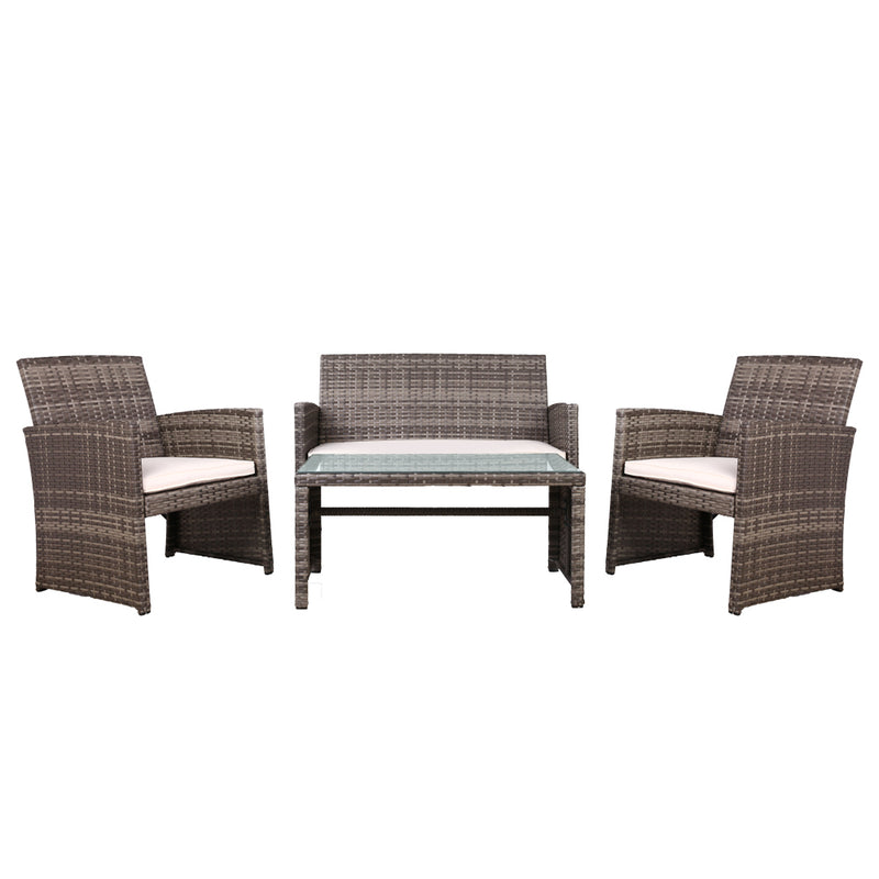 Gardeon 4 PCS Outdoor Sofa Set Rattan Chair Table Setting Garden Furniture Grey