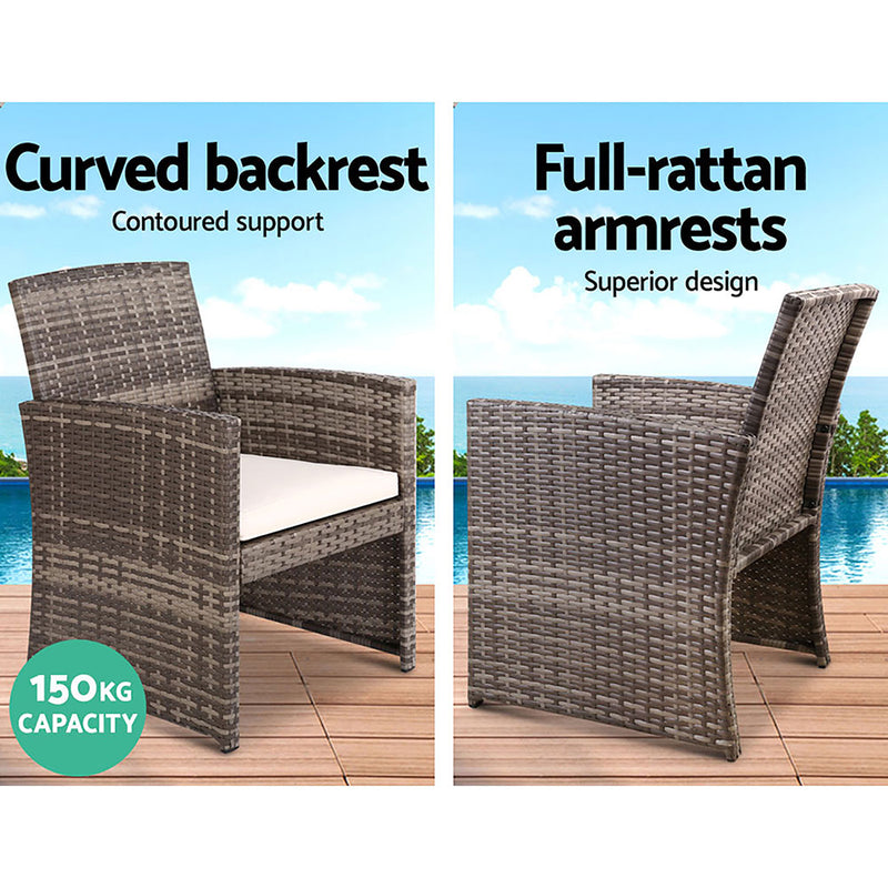 Gardeon 4 PCS Outdoor Sofa Set with Storage Cover Rattan Chair Furniture Grey