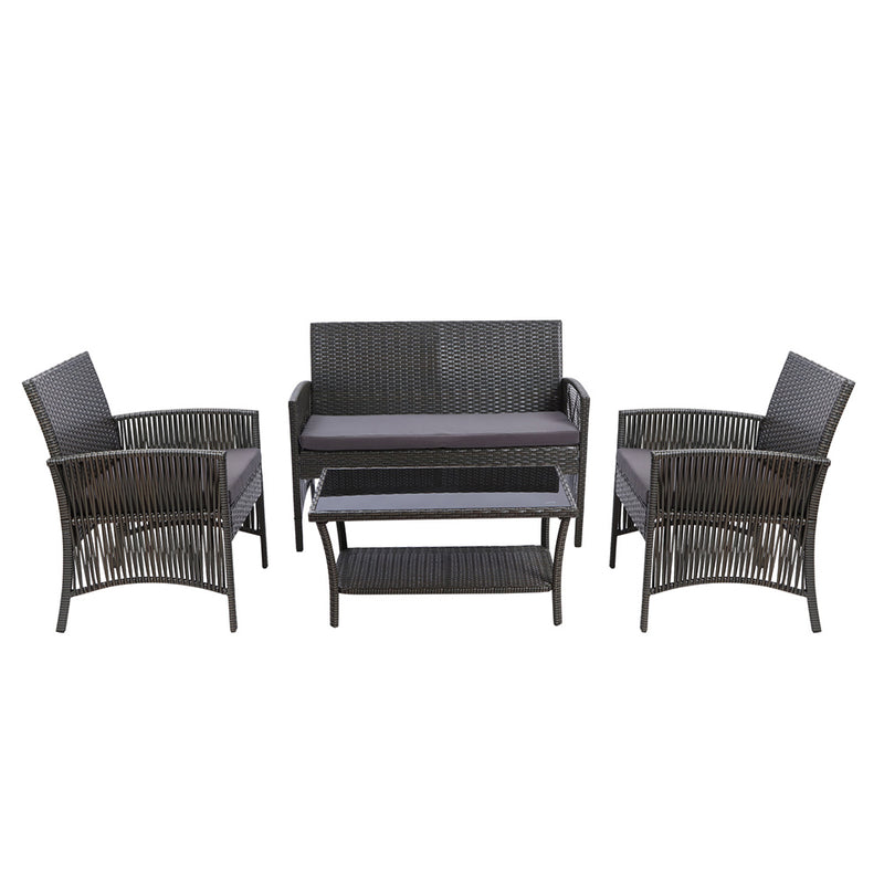 Gardeon 4 PCS Outdoor Furniture Lounge Setting Wicker Dining Set Grey