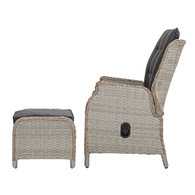 Gardeon Set of 2 Recliner Chairs Sun lounge Outdoor Patio Furniture Wicker Sofa Lounger