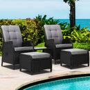 Gardeon 5PC Recliner Chairs Table Sun lounge Wicker Outdoor Furniture Adjustable Black