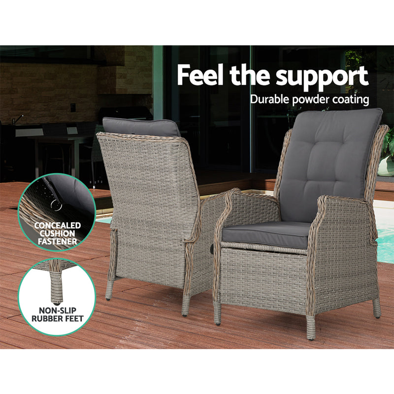 Gardeon Recliner Chairs Sun lounge Outdoor Setting Patio Furniture Garden Wicker