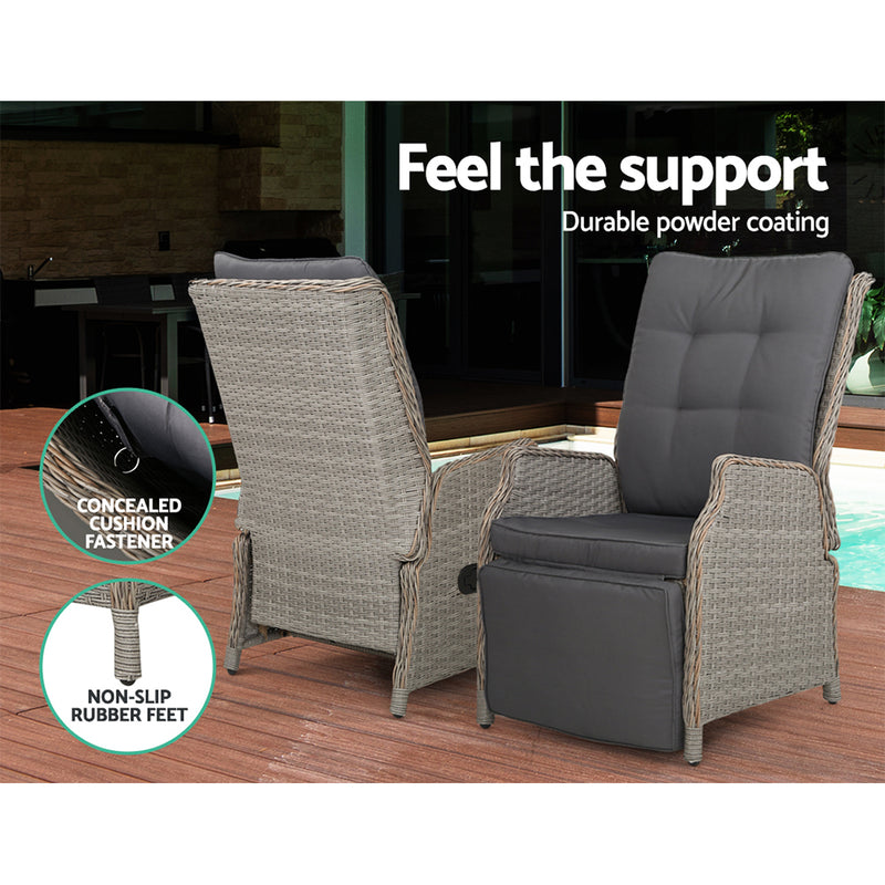 Gardeon Recliner Chairs Outdoor Sun lounge Setting Patio Furniture Wicker Sofa
