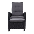 Gardeon 2PC Recliner Chairs Sun lounge Wicker Lounger Outdoor Furniture Adjustable Black