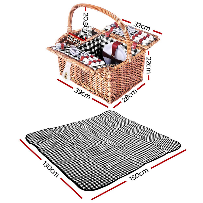 Alfresco 4 Person Picnic Basket Set Basket Outdoor Insulated Blanket Deluxe