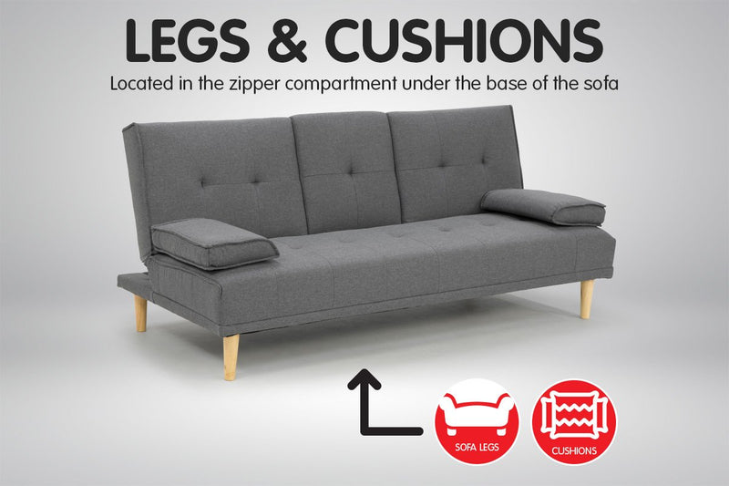 Sarantino Linen Fabric Sofa Bed Lounge Couch Futon - Dark Grey