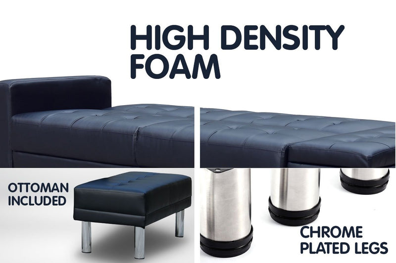 Sarantino 3 Seater Faux Leather Sofa Bed Couch w/ Footstool Black