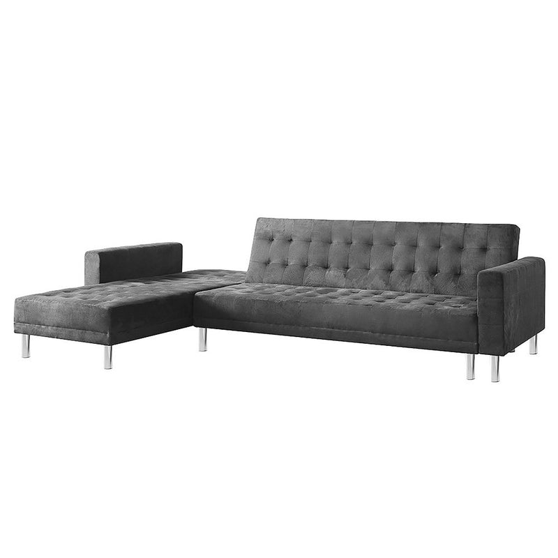 Sarantino Faux Velvet Corner Wooden Sofa Bed Couch with Chaise - Grey