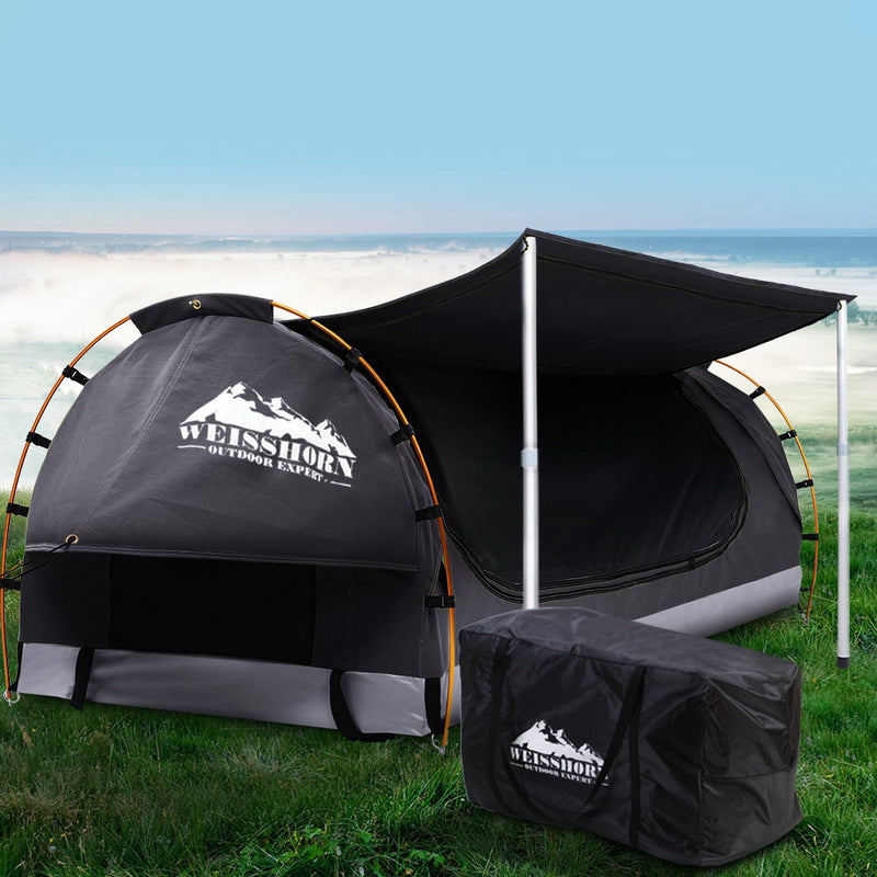 Weisshorn Double Swag Camping Swags Canvas Free Standing Dome Tent Dark Grey with 7CM Mattress