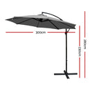Instahut 3m Outdoor Umbrella Cantilever Beach Garden Patio Charcoal