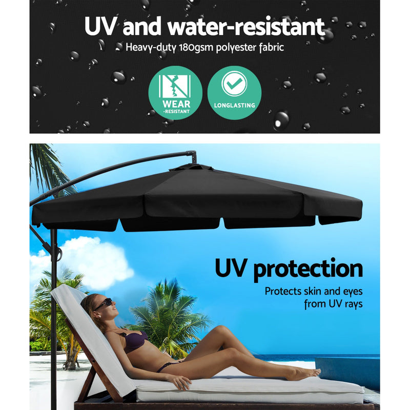Instahut 3M Umbrella with 48x48cm Base Outdoor Umbrellas Cantilever Sun Beach UV Black