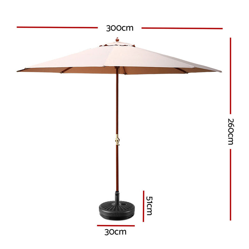 Instahut Outdoor Umbrella Pole Umbrellas 3M with Base Garden Stand Deck Beige