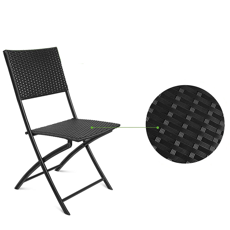 Arcadia Furniture Outdoor 3 Piece Foldable Rattan Coffee Table Set Garden Patio - Black