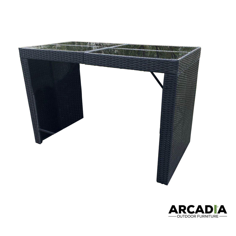 Arcadia Furniture Outdoor 5 Piece Bar Table Set Rattan and Cushions Patio Dining - Black and Grey