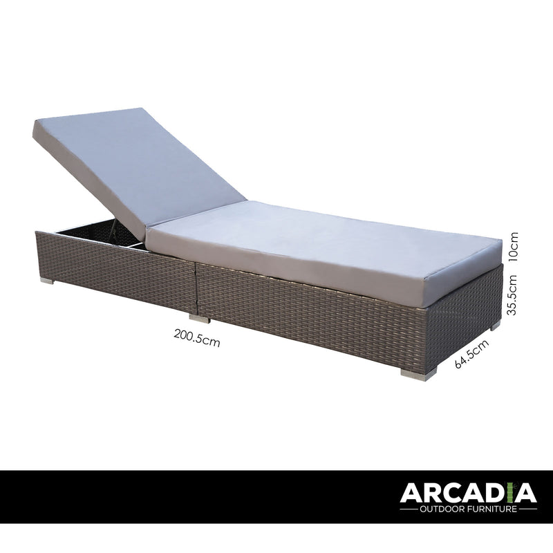 Arcadia Furniture Outdoor 3 Piece Sunlounge Set Rattan Garden Day Bed Lounger - Oatmeal and Grey