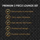 Arcadia Furniture Outdoor 3 Piece Sunlounge Set Rattan Garden Day Bed Lounger - Black and Grey