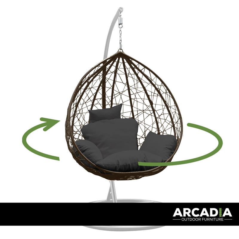 Arcadia Furniture Rocking Egg Chair Outdoor Wicker Rattan Patio Garden Tear Drop - Oatmeal and Grey